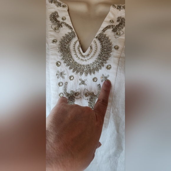 Nwt Chicos 1, Size 8, White Embellished Beaded Tunic with 3/4 Sleeves Pockets - Picture 3 of 14